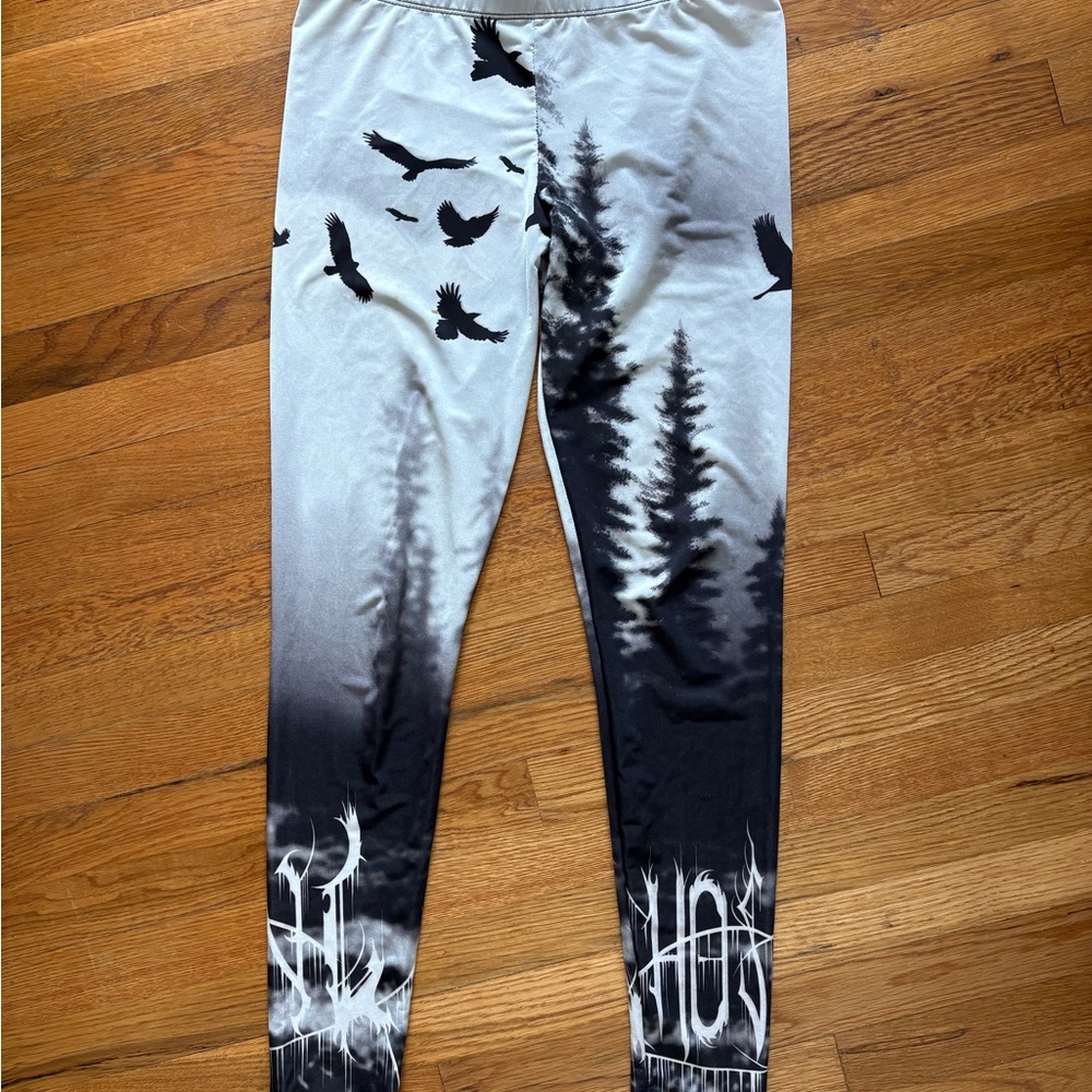 Widow Lip Service - Black and Gray Forest Print Leggings